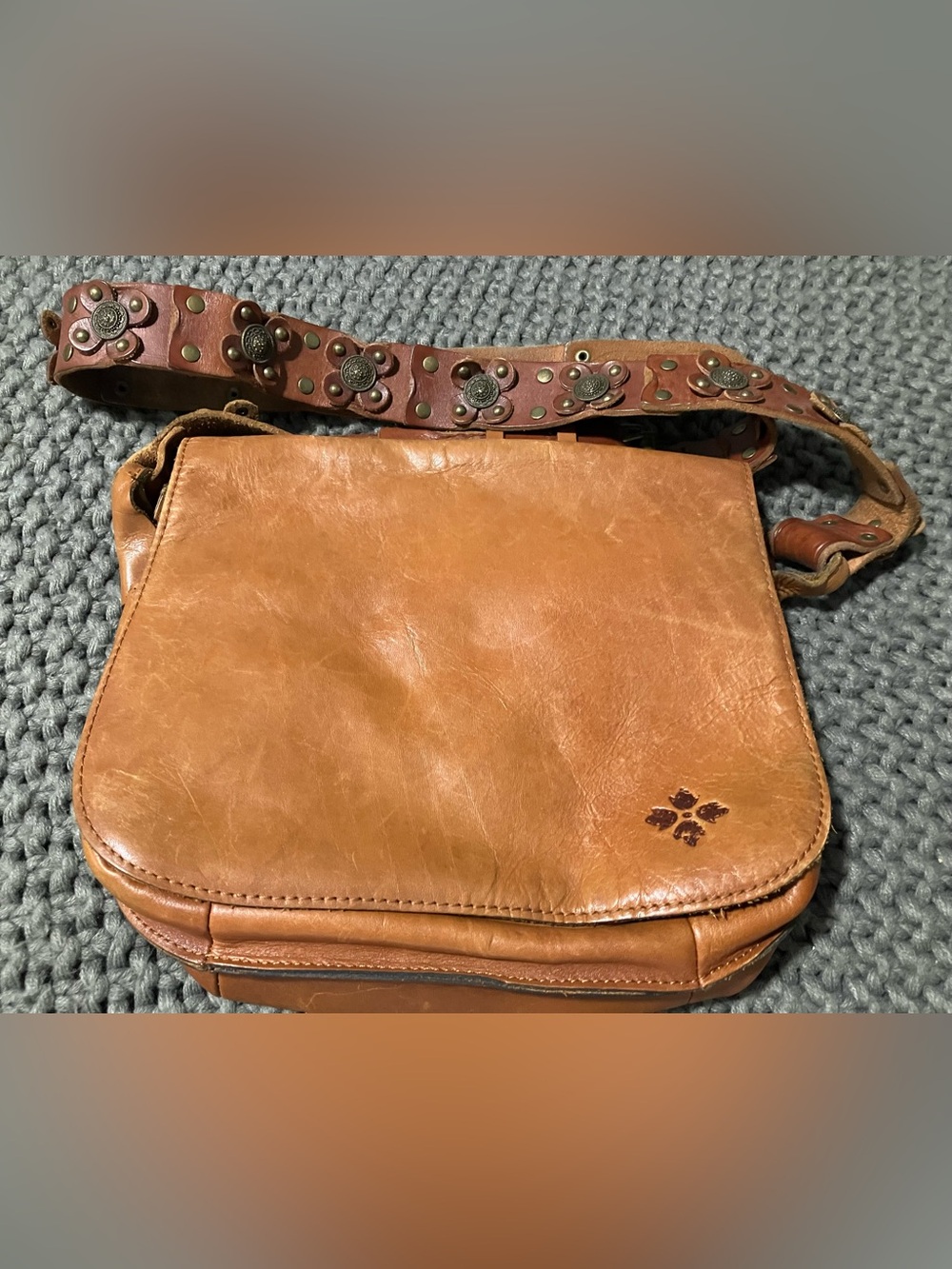 Patricia Nash Brown Leather Crossbody Bag Flap Saddle Purse
